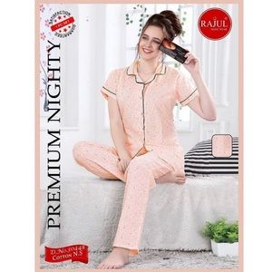 New. Rajul Cotton Front Open Full Night Suit With Half Sleeves Size L